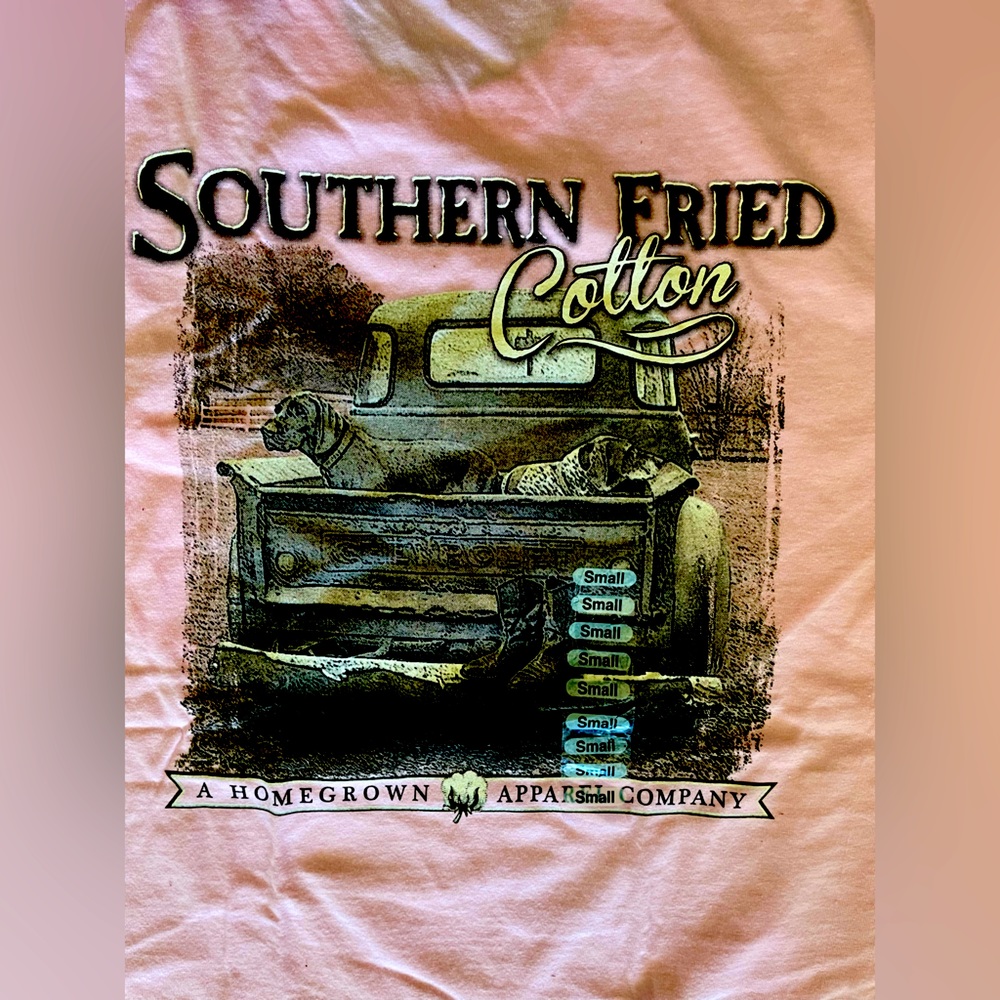SoFriCo or Southern Fried Cotton pastel pink graphic tee Truck Blossom print NWT